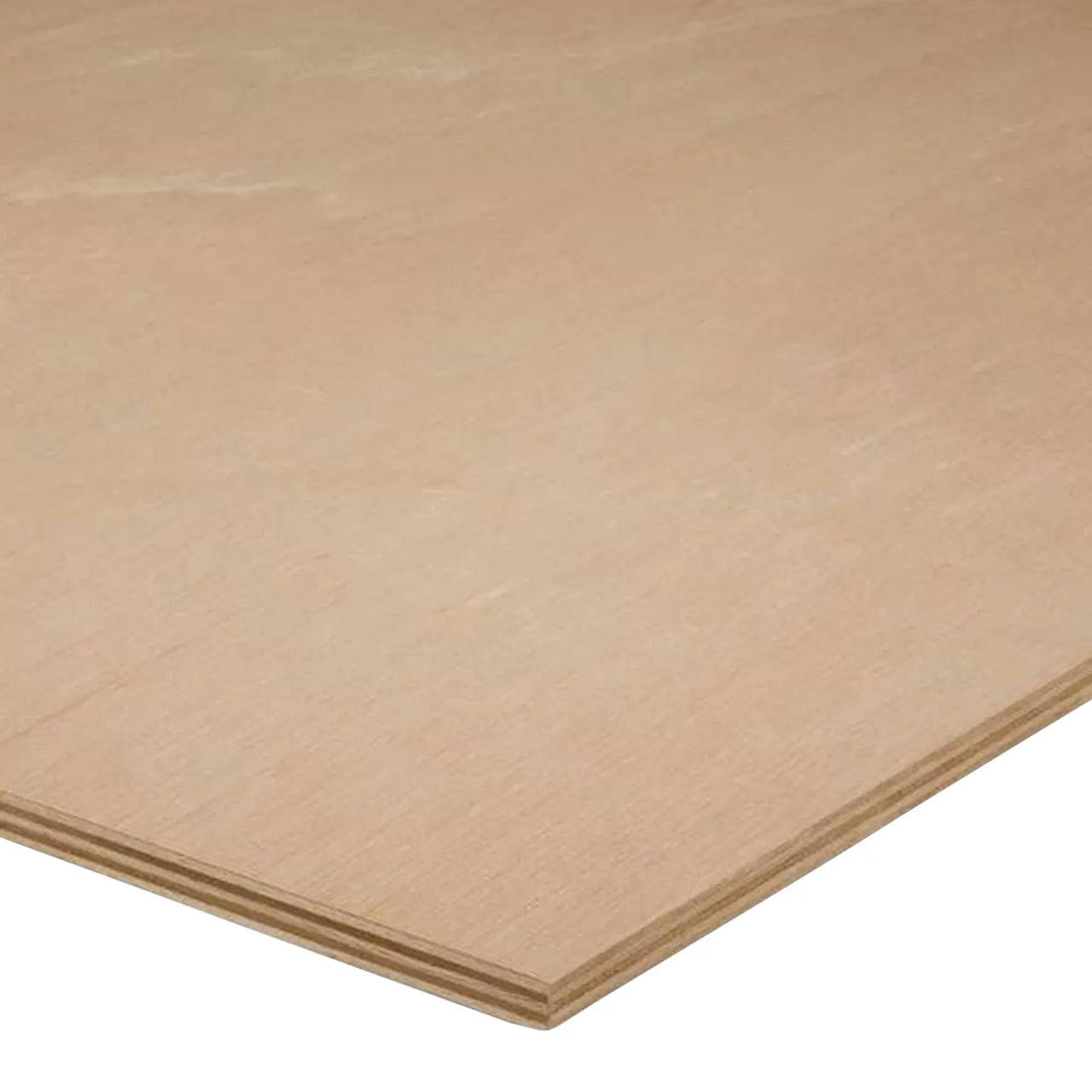 A close-up of Go Build 3/4 in. x 4 ft. x 8 ft. Sanded Plywood reveals its smooth, light wood surface and layered edge—ideal for cabinets or furniture projects from The Fastest Way To Build brand.